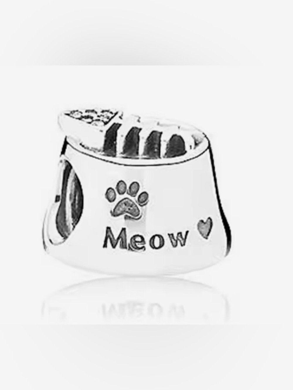 Silver 'Meow' Cat Bowl Charm